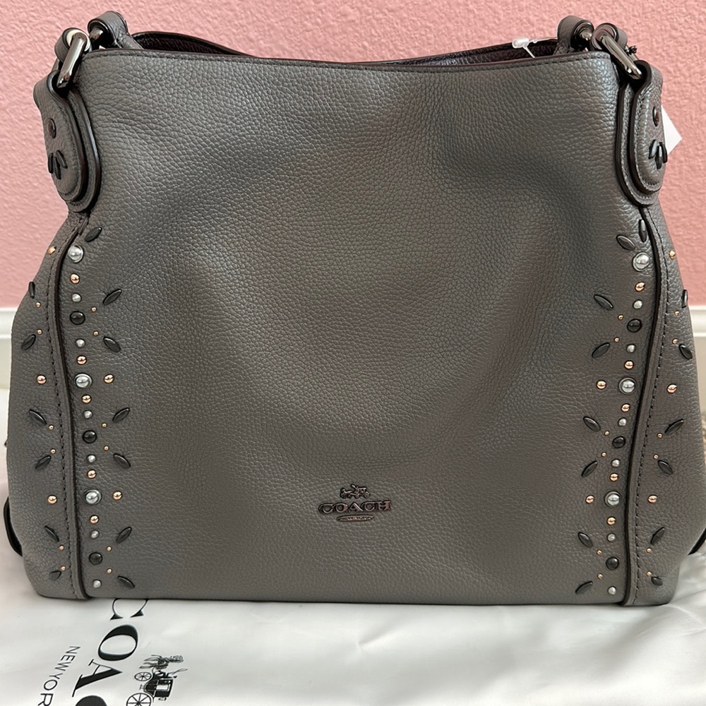 NWT Coach Edie Western Prairie Rivets Shoulder bag in grey